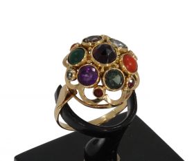Cocktail ring 14k goud bloedkoraal granaat amethist malachiet topaas citrien