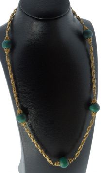 Fantasie getordeerde schakel ketting 14k Vintage goud met Malachiet kralen 