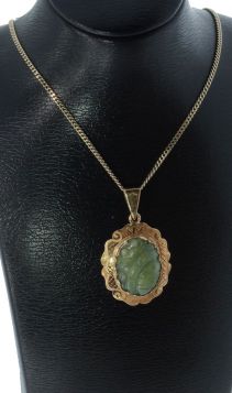 Handgesneden Jade Nefriet 14k gouden ketting hanger