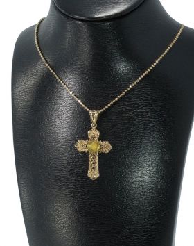 Kruis ketting hanger 14k goud fraaie bewerking beryl kattenoog