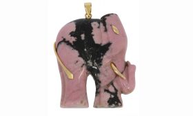 Grote olifant Rhodoniet ketting hanger 14 karaats goud