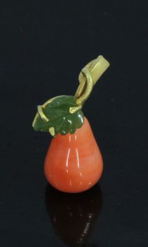 Bloedkoraal 18 karaats gouden ketting hanger met Jade bloemblad