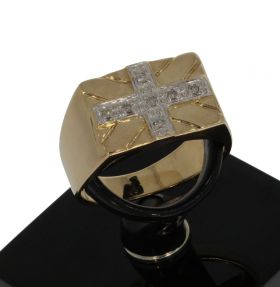 Gouden heren vintage zegel ring met diamanten kruis