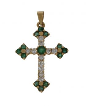 Gouden smaragd zirkonia kruis ketting hanger