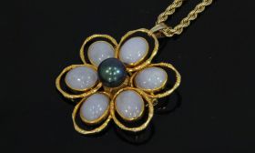 Rozenkwarts bloem parel tahiti ketting hanger handgemaakt 14 karaats gouden dames sieraad juweel vintage klassiek modern luxe exclusief koord schakel ketting collier