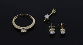 14k gouden set ring oorbellen en hanger met briljant zirkonia