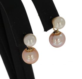 Gouden set oorbellen met crème kleurige en rosé parel