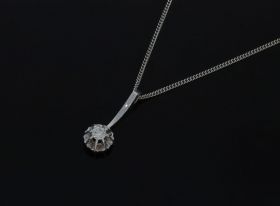 18k witgouden gourmet schakel ketting met gouden diamant solitair hanger