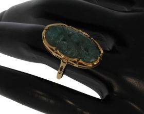 Bloemgesneden Jade Nefriet 14 karaats gouden Vintage ring
