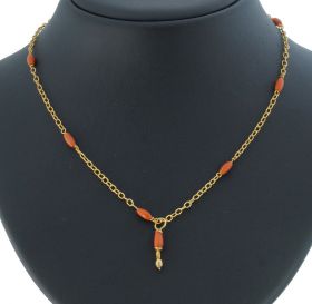 Handgemaakte 14k gouden fantasie ketting met bloedkoraal schakels