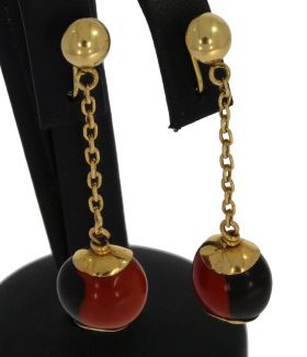 14k gouden set Vintage oorbellen met roodzwarte kraal