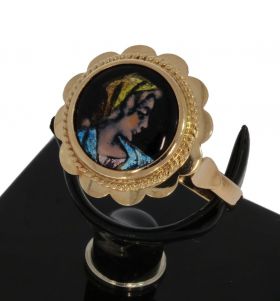 14k gouden Vintage ring met Emaille Limoges portret
