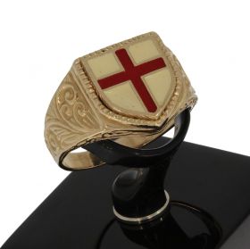 Geelgouden heren vintage zegel ring engelse vlag in schildvorm