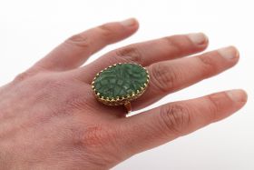 Jade Nefriet 14 karaats gouden robuuste vintage ring handgemaakt