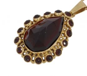 Rozet 14 karaats gouden vintage ketting hanger met 16 granaten