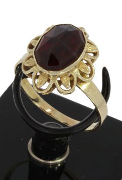 Bloem 14 karaats gouden vintage ring granaat edelsteen