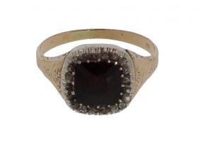 Antieke 14k gouden granaat roosdiamanten ring