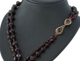 Granaat antieke ketting fraai filigrain haakslot 14k goud 2-strengs