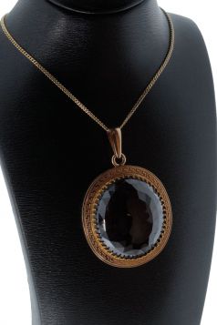 Grote antieke 14k gouden granaat ketting hanger met foto medaillon