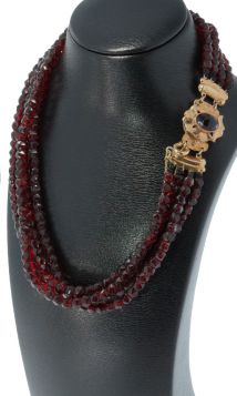Granaten ketting kopen 4-strengs antieke meisjes collier gouden slot sluiting ketting voor dames