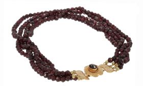 Granaten 4-strengs dames kinder collier fraai 14k gouden slot