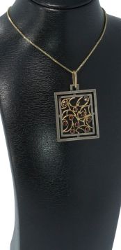 Granaat abstracte 14 karaats gouden ketting hanger met zilver