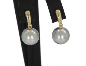 Grijze zoetwater parel(10mm) 14 karaats gouden design oorbellen