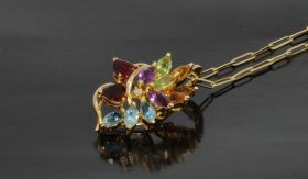 Aquamarijn amethist citrien peridot diamant 14k gouden luxe clip ketting hanger