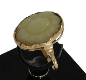 Klassieke 14 karaats gouden dames ring handgesneden bloem Jade