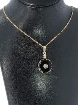 Diamant onyx 14k gouden antieke ketting hanger