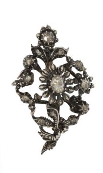 Roosdiamanten antieke tak bloem hanger broche zilver goud fraai roosgeslepen