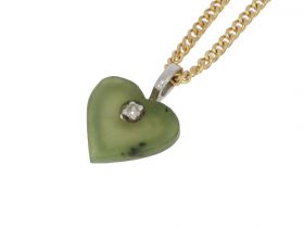 Jade hart diamanten ketting hanger 14k witgoud