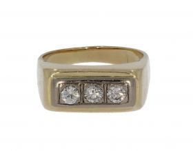 14 karaats gouden massieve Vintage heren ring 3 diamanten
