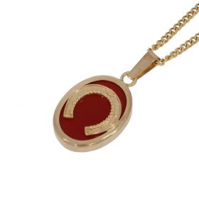 Hoefijzer carneool edelsteen 14 karaats gouden vintage ketting hanger 