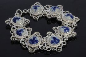 Fraaie Delftsblauwe zilveren filigrain bewerkte armband Hollandse molen
