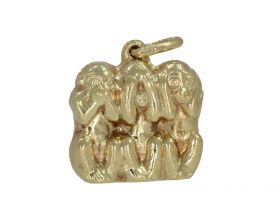 Horen zien en zwijgen 14 karaats gouden ketting hanger apen