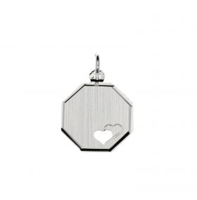 Zilveren graveerplaatje - 15 mm - achthoek harten