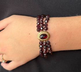 3-strengs granaat armband fraai 14k gouden slot vintage