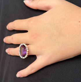 Amethist edelsteen parel fraaie 14k gouden design ring robuust