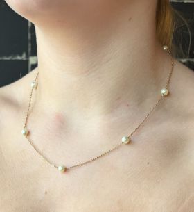 Ankerschakel 14 karaats gouden ketting met parels