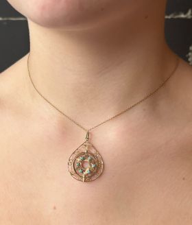 Davidster 14 karaats gouden ketting hanger robijn turkoois swivel