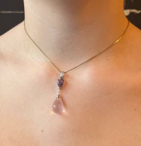 Amethist diamanten bergkristal exclusieve 14k gouden ketting hanger