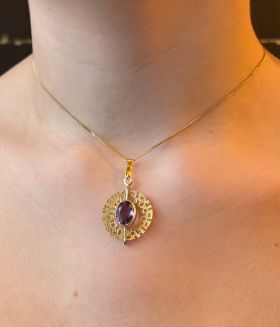 Amethist edelsteen 14 karaats gouden design ketting hanger