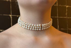 Parel vintage collier 18 karaats gouden diamanten siersluiting