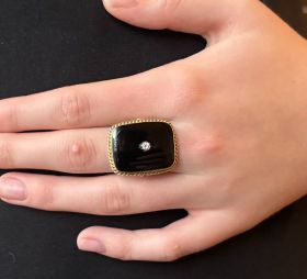 Onyx diamant 14 karaats gouden vintage dames ring robuust