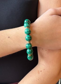Malachiet kralen vintage armband 14k groot gouden slot en spacers