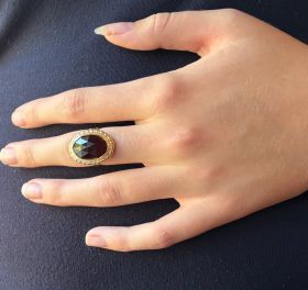 Granaat 14 karaats gouden robuuste dames ring vintage