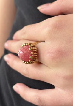 Rhodochrosiet 14 karaats gouden luxe dames ring vintage
