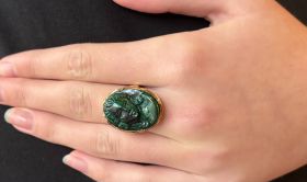 Malachiet 14k gouden dames ring portret dame handgemaakt