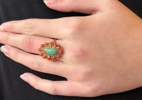Bloedkoralen Turkoois edelsteen 14 karaats gouden vintage dames ring